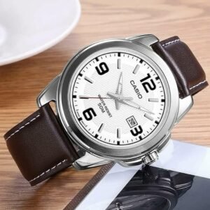 Casio Men’s MTP1314L-7AV Brown Leather Quartz Watch with Silver Dial