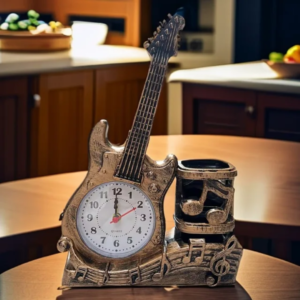 Alternative view of Guitar design desk clock with pen holder