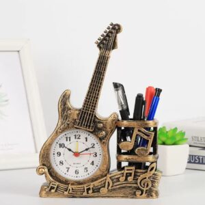 Guitar design desk clock with pen holder