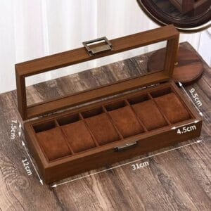 Alternative view of wooden watch organizer for 6 watches